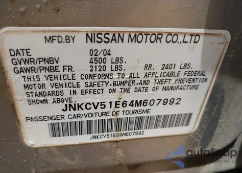 2004 Infiniti G35 z USA, uszkodzony, nr VIN JNKCV51E64M607992